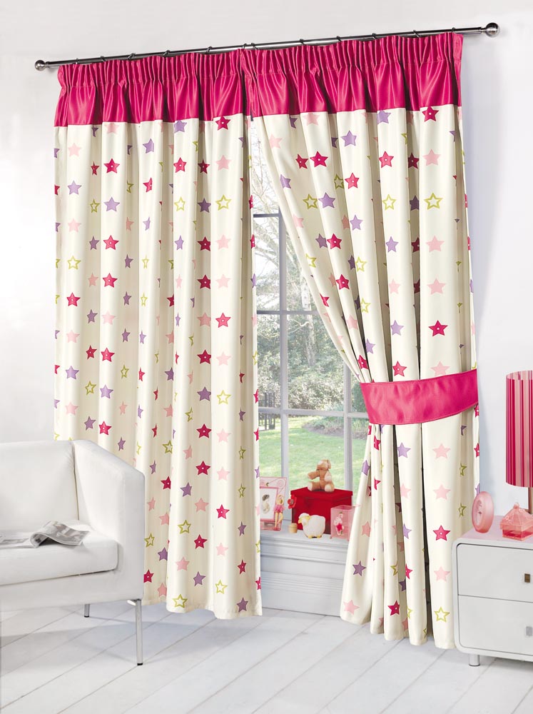 Kids Childrens Stars Thermal Blackout Curtains Boys Girls Pink Blue